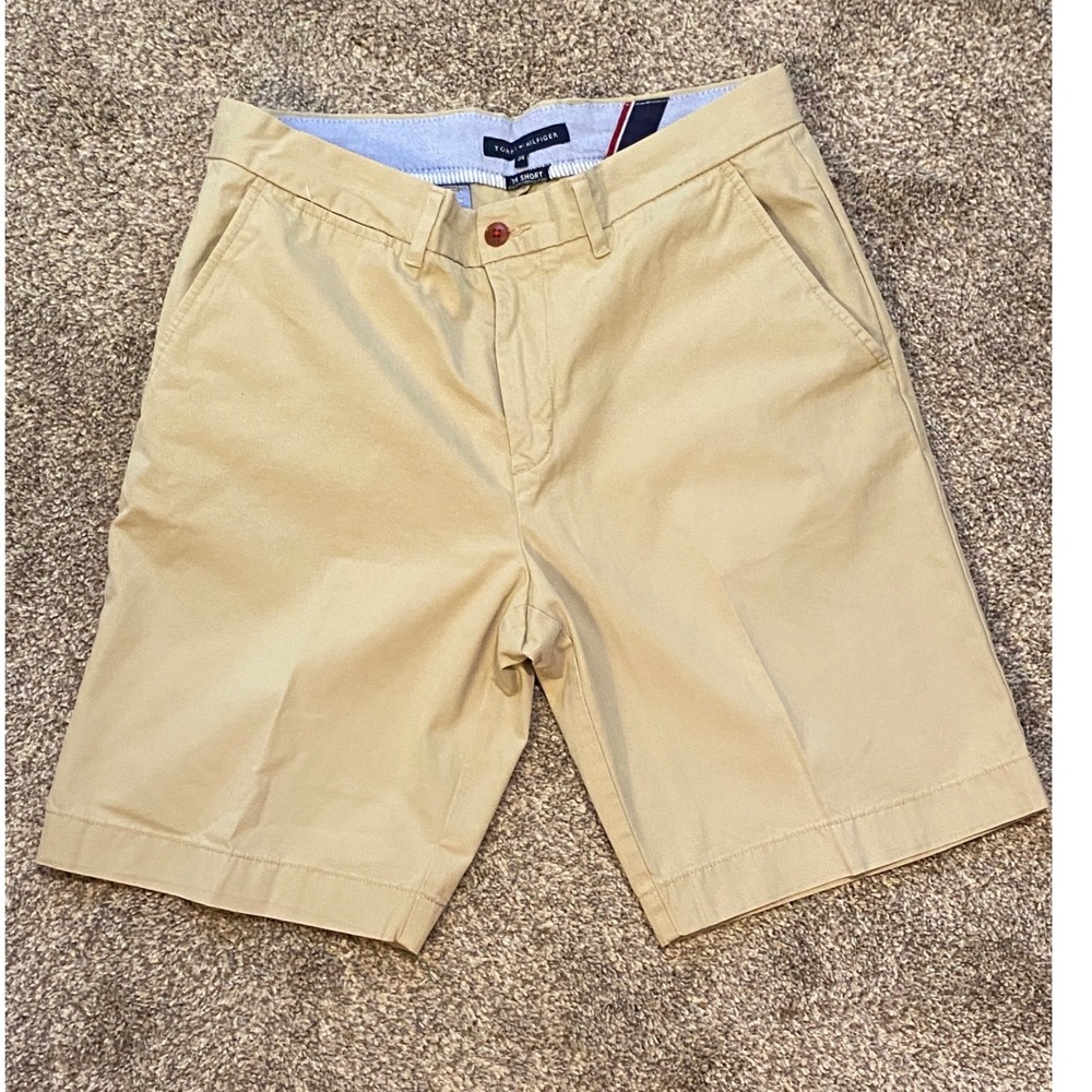 Tommy Hilfiger Mens Khaki Chino Shorts Classic Fit Size 34 Tan Cotton TH Short
